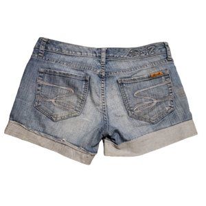 Seven7 7 For All Mankind Denim Shorts Flare Roll Cuff Blue Women's 28 Pre-owned
